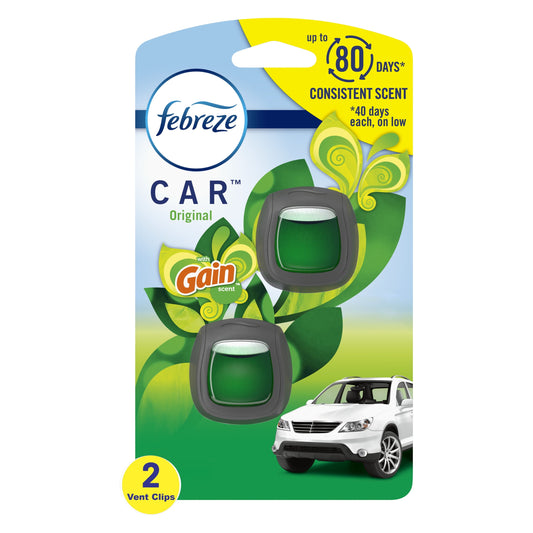 Febreze Car Air Freshener Vent Clip Gain Original Scent, .06 oz. Car Vent Clip, Pack of 2