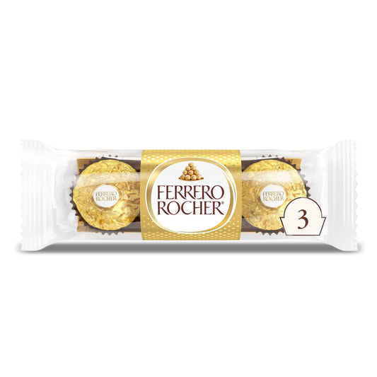 Ferrero Rocher Fine Hazelnut Milk Chocolate, 3 Count, Individually Wrapped Chocolate Candy Gifts, 1.3 oz
