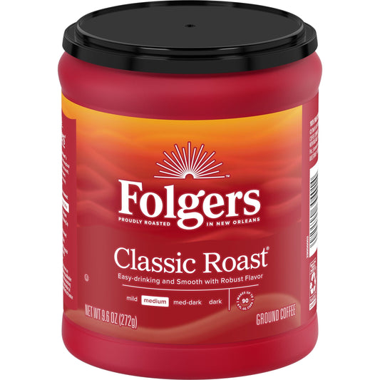 Folgers Classic Roast Ground Coffee, Medium Roast, 9.6-Ounce