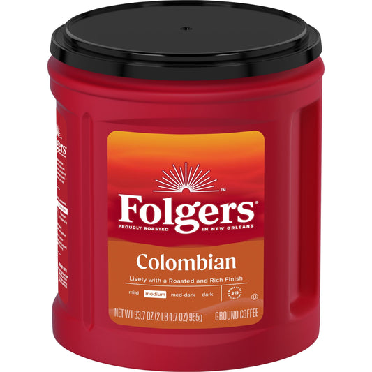 Folgers Colombian Coffee, Medium Roast Ground Coffee, 33.7 Ounce Canister