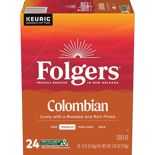 Folgers Colombian Coffee, Medium Roast, Keurig K-Cup Brewers, 24 Count Box