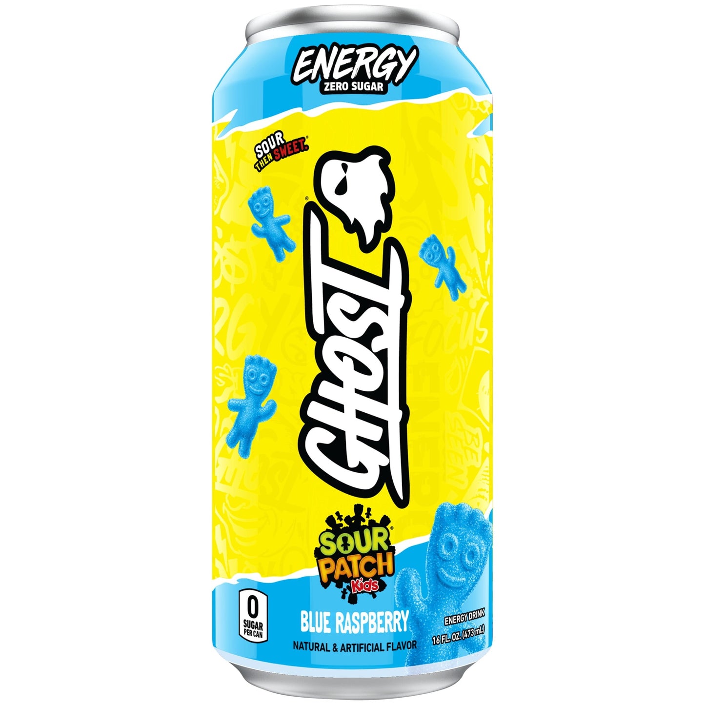 GHOST® ENERGY Zero Sugar Energy Drink, SOUR PATCH KIDS® Blue Raspberry, 16 fl oz Can