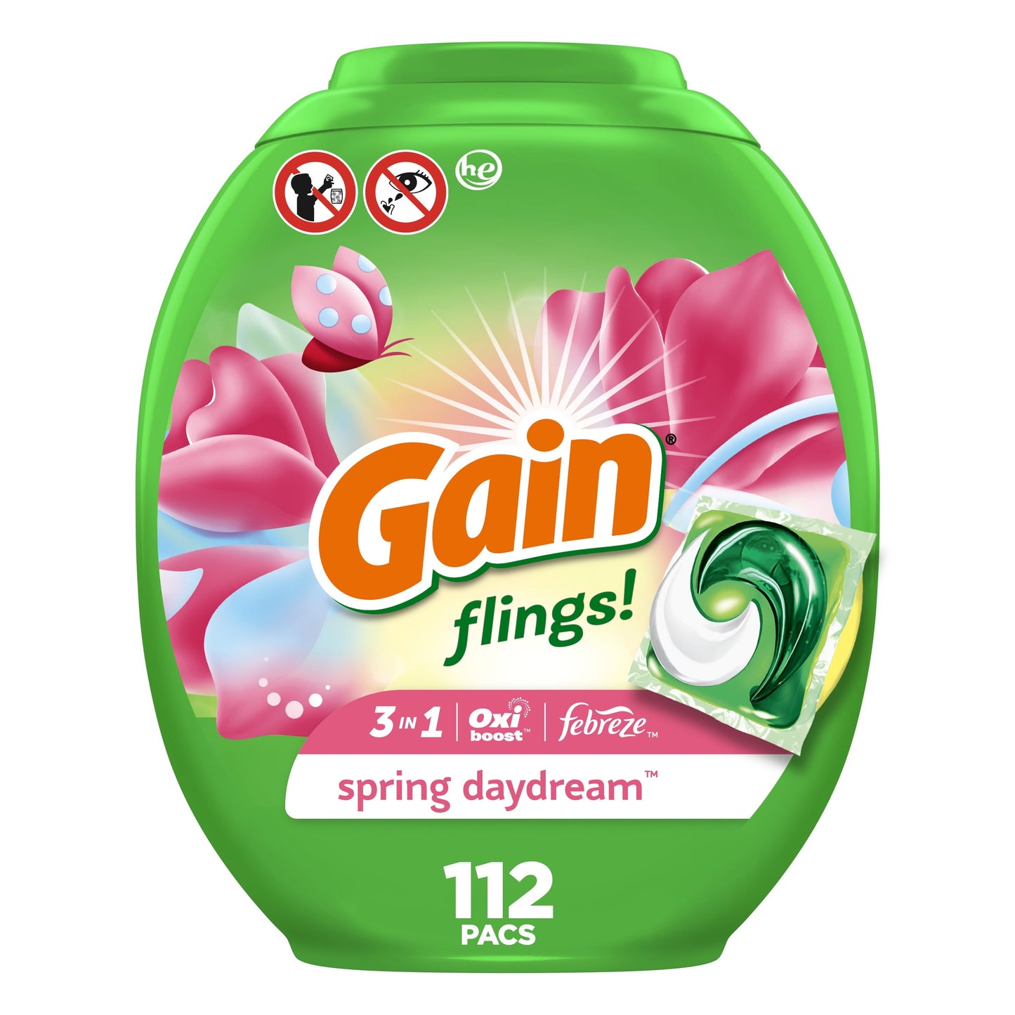 Gain Flings Laundry Detergent Soap Pacs, 112 Ct, Spring Daydream