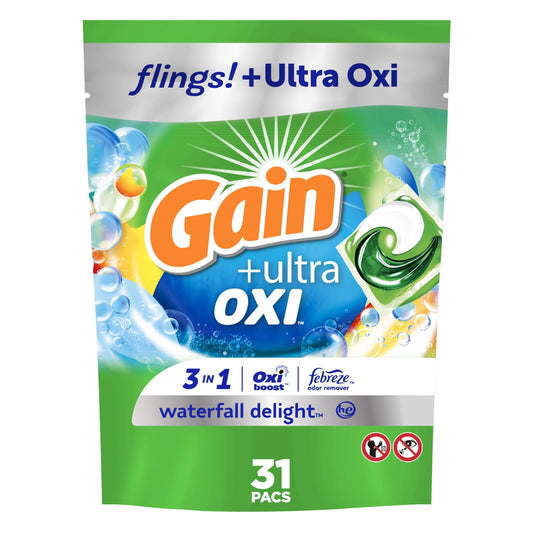 Gain Flings Ultra Oxi Laundry Detergent Pacs 31 Ct Waterfall Delight