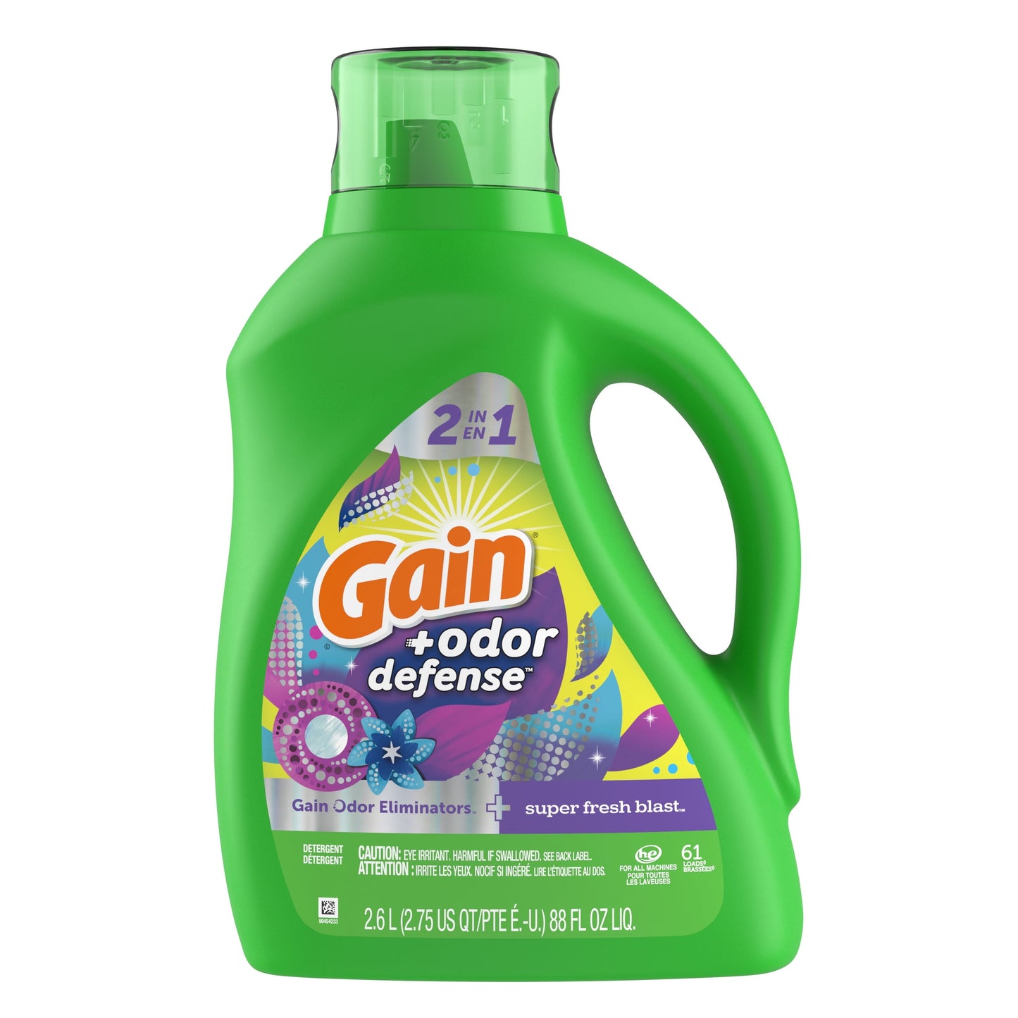Gain Odor Defense Liquid Laundry Detergent, Super Fresh Blast, 61 Lds, 88 fl oz