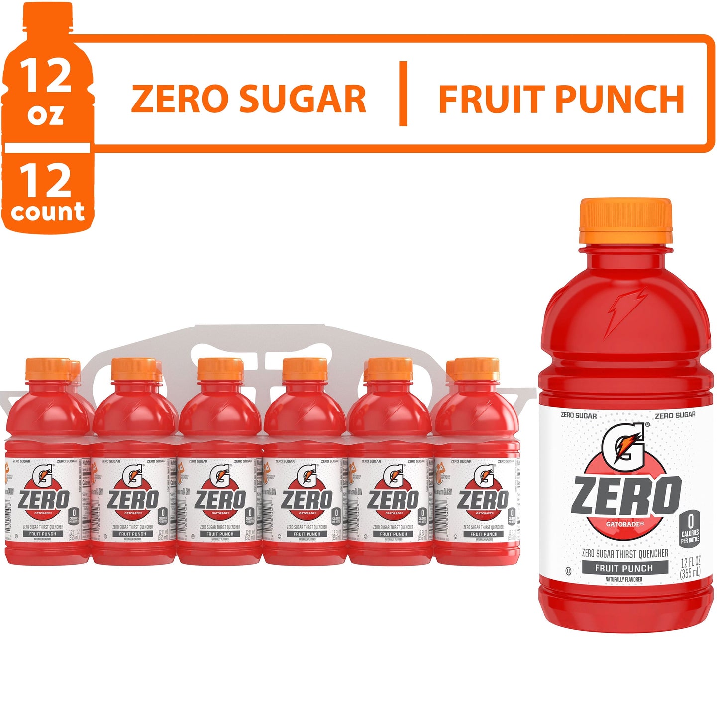 Gatorade G Zero Sugar Fruit Punch Thirst Quencher Sports Drink, 12 oz, 12 Pack Bottles