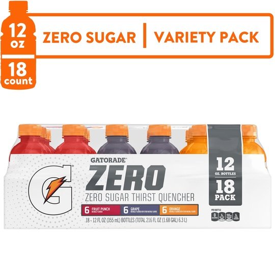 Gatorade Zero Fruit Punch, Grape and Orange Sports Drink, 12 fl oz, 18 Pack Bottles