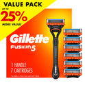 Gillette Fusion5 Razor for Men, Handle + 7 Razor Blade Refills, Gray
