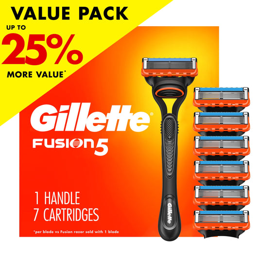 Gillette Fusion5 Razor for Men, Handle + 7 Razor Blade Refills, Gray