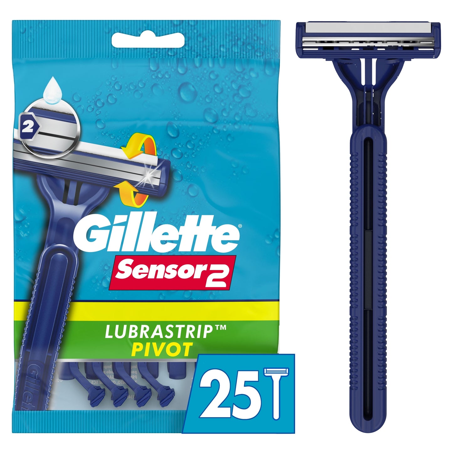 Gillette Sensor2 Pivoting Head Men's Disposable Razors, Blue, 25 Count