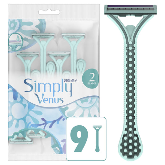 Gillette Simply Venus 2 Disposable Razors for Women, 9 Count, Blue