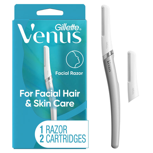 Gillette Venus Female Facial Razor, Exfoliating Dermaplaning Tool for Face, 2 Blade Refills, White