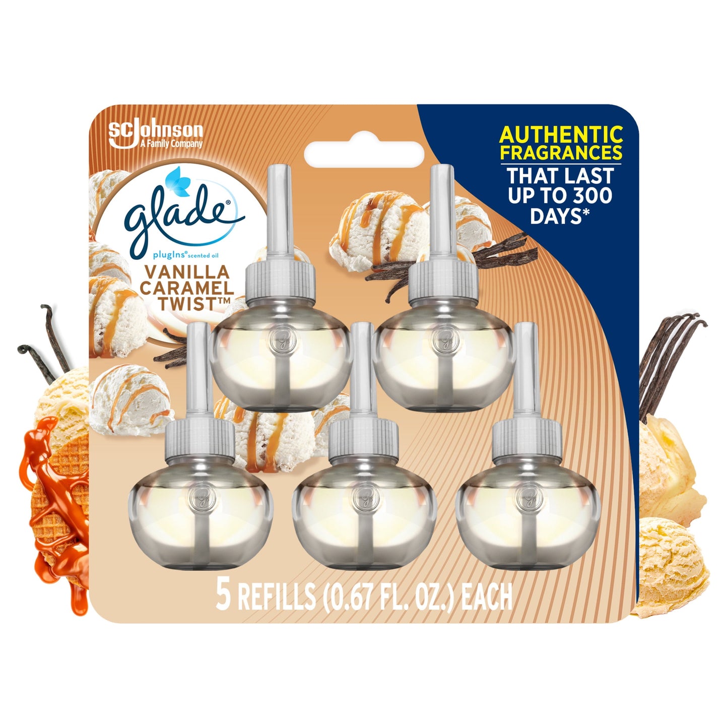 Glade PlugIns Scented Oil 5 Refills, Air Freshener, Vanilla Caramel Twist, 5 x 0.67 oz