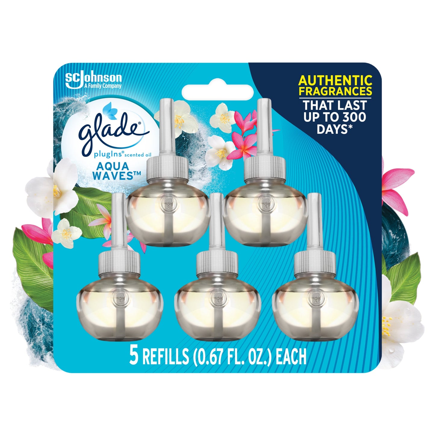 Glade PlugIns Scented Oil Diffuser, Aqua Waves, 5 Refills, 3.35 oz