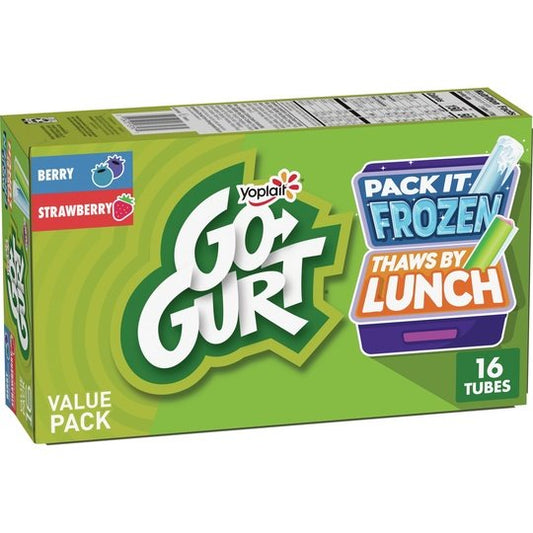 Go-GURT Berry and Strawberry Kids Fat Free Yogurt Variety Pack, Gluten Free, 2 oz. Yogurt Tubes (16 Count)