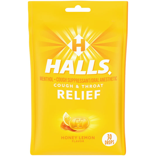 HALLS Relief Honey Lemon Cough Drops, 30 Drops