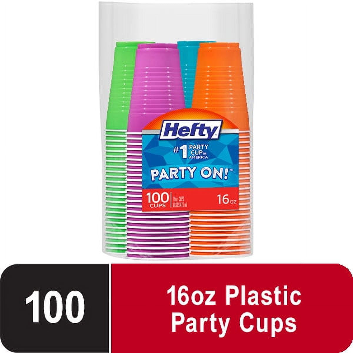 Hefty Everyday Disposable Plastic Cups, Assorted Colors, 16 oz, 100 count