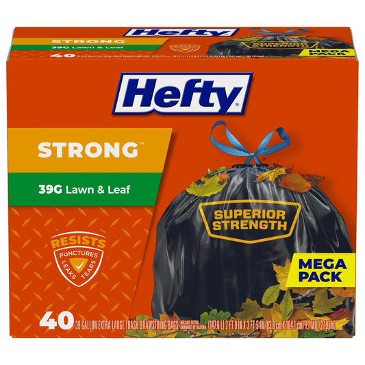 Hefty Strong Lawn & Leaf Trash Bags, 39 Gallon, 40 Count