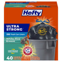 Hefty Ultra Strong Multipurpose Large Trash Bags, Black, 33 Gallon, 40 Count, White Pine Breeze Scent