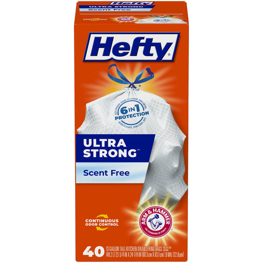 Hefty Ultra Strong Tall Kitchen Trash Bags, Unscented, 13 Gallon, 40 Count