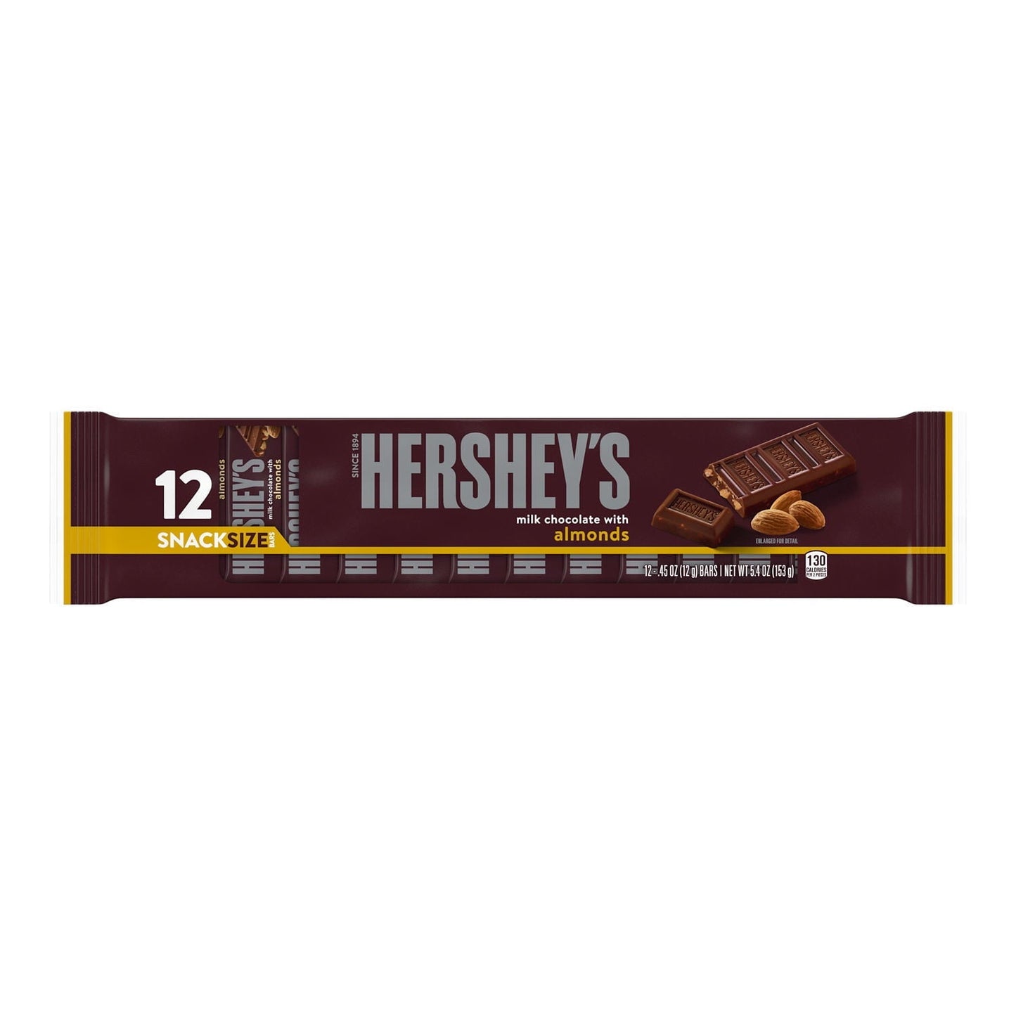 Hershey's Milk Chocolate with Almonds Snack Size Candy, Bars 0.45 oz, 12 Count