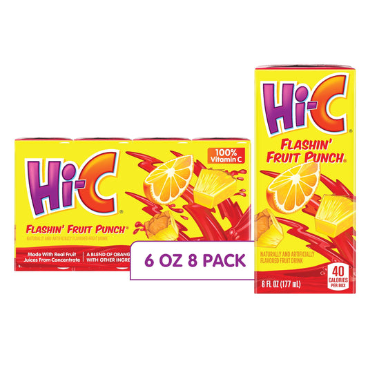 Hi-C Flashin Fruit Punch Juice, 6 fl oz, 8 Juice Boxes