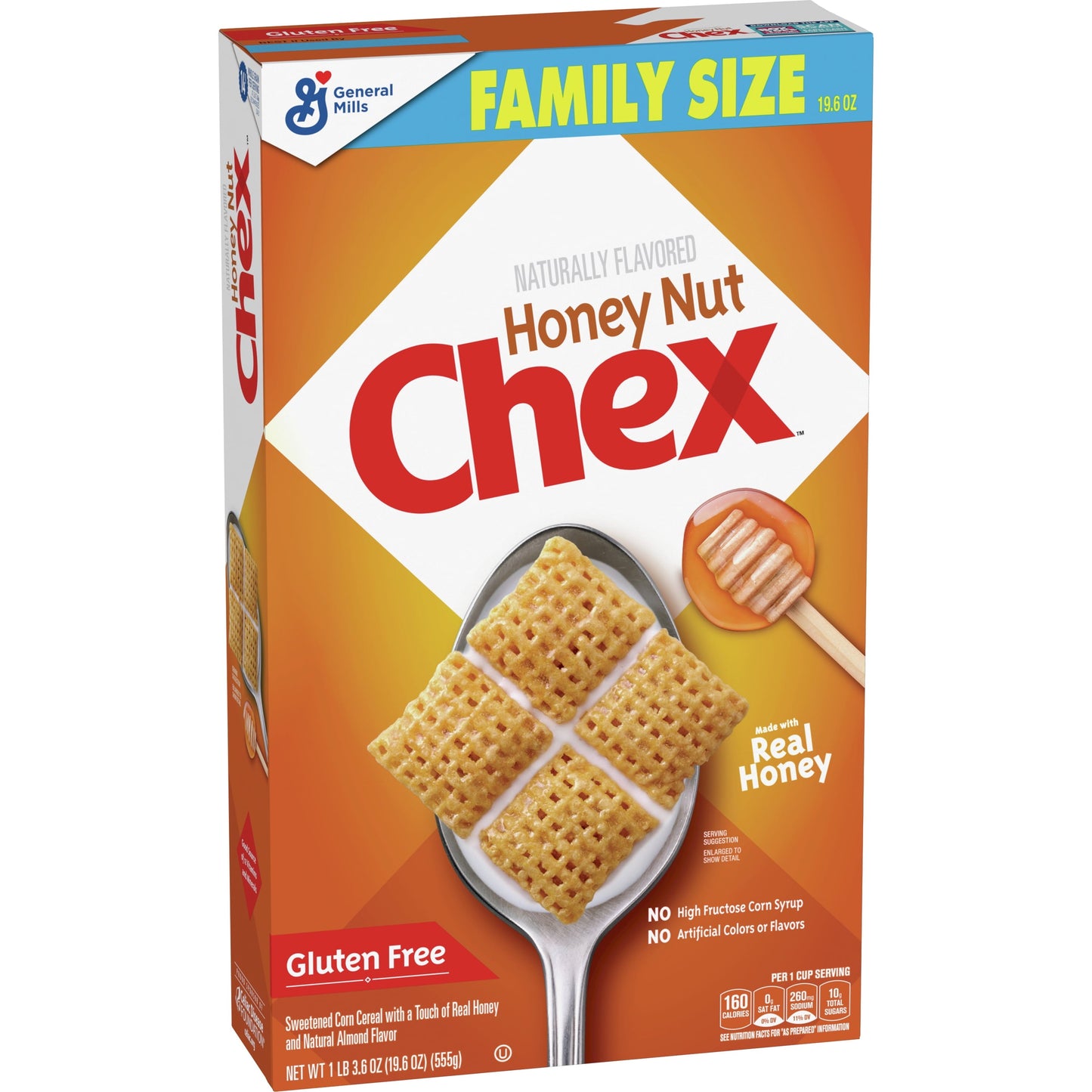 Honey Nut Chex Gluten Free Breakfast Cereal, Made with Whole Grain, Family Size, 19.6 OZ