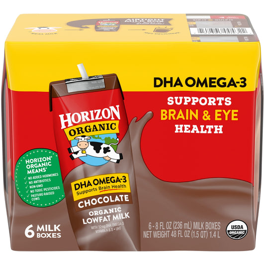 Horizon Organic 1% Lowfat UHT DHA Omega-3 Chocolate Milk, 8 Oz., 6 Count