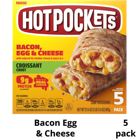 Hot Pockets Frozen Snacks, Applewood Bacon Egg and Cheese, 5 Regular Sandwiches (Frozen)