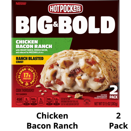 Hot Pockets Frozen Snacks, Big and Bold Chicken Bacon Ranch, 2 Giant Sandwiches