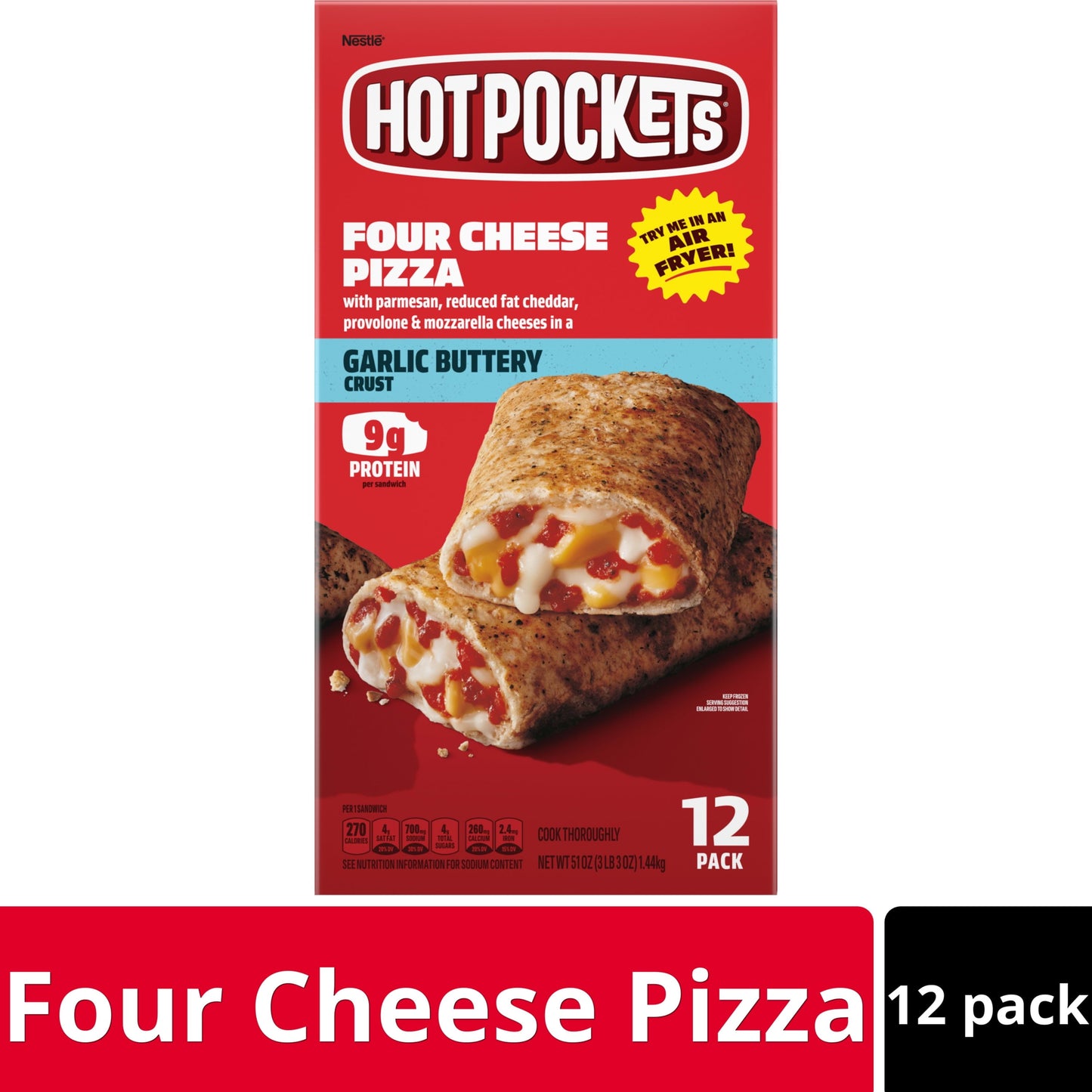 Hot Pockets Frozen Snacks, Four Cheese Pizza, 12 Regular Sandwiches (Frozen)