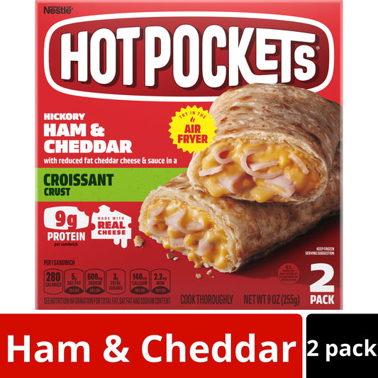 Hot Pockets Frozen Snacks, Ham and Cheddar Croissant Crust, 2 Regular Sandwiches (Frozen)