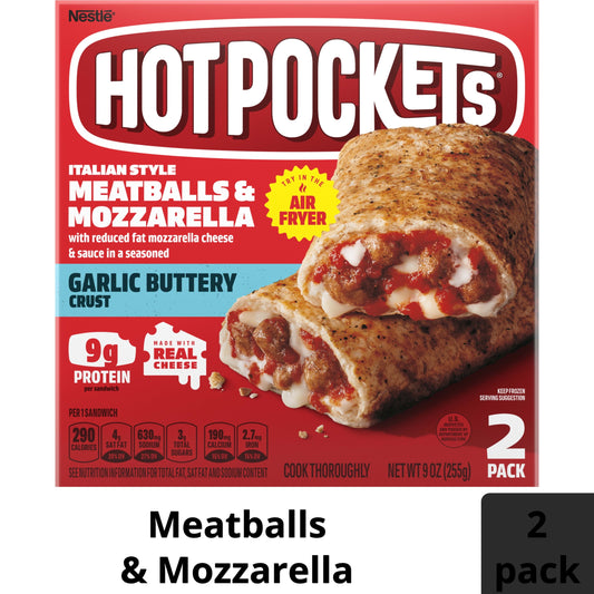 Hot Pockets Frozen Snacks, Meatballs and Mozzarella Cheese, 2 Regular Sandwiches (Frozen)