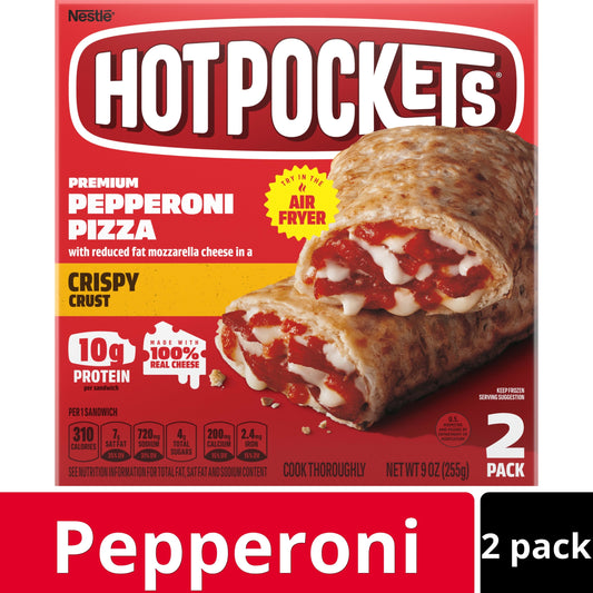 Hot Pockets Frozen Snacks, Pepperoni Pizza Crispy Crust, 2 Regular Sandwiches (Frozen)
