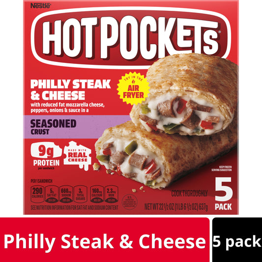 Hot Pockets Frozen Snacks, Philly Steak and Cheese, 5 Regular Sandwiches (Frozen)