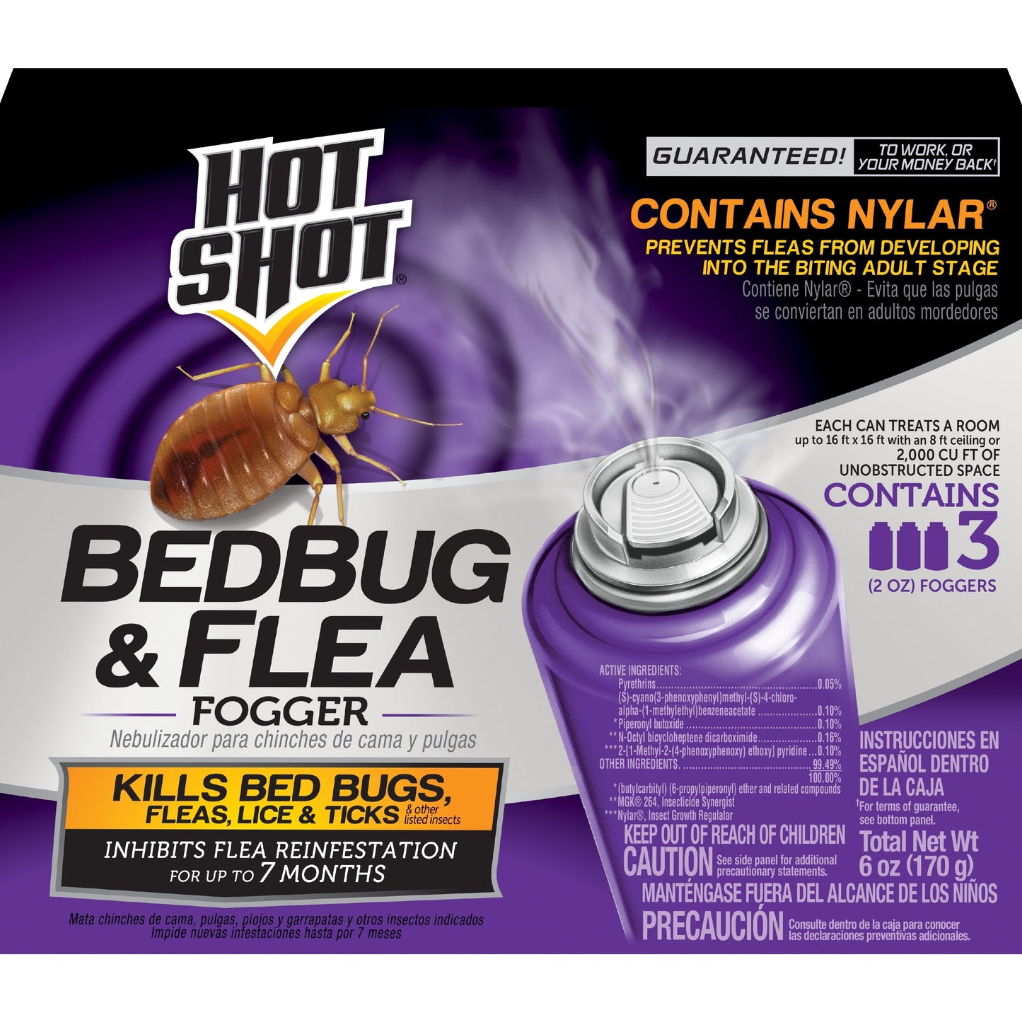 Hot Shot Bedbug & Flea Fogger Killer with Nylar to Regulate Flea Growth, 2 Ounce Cans, 3 Pack