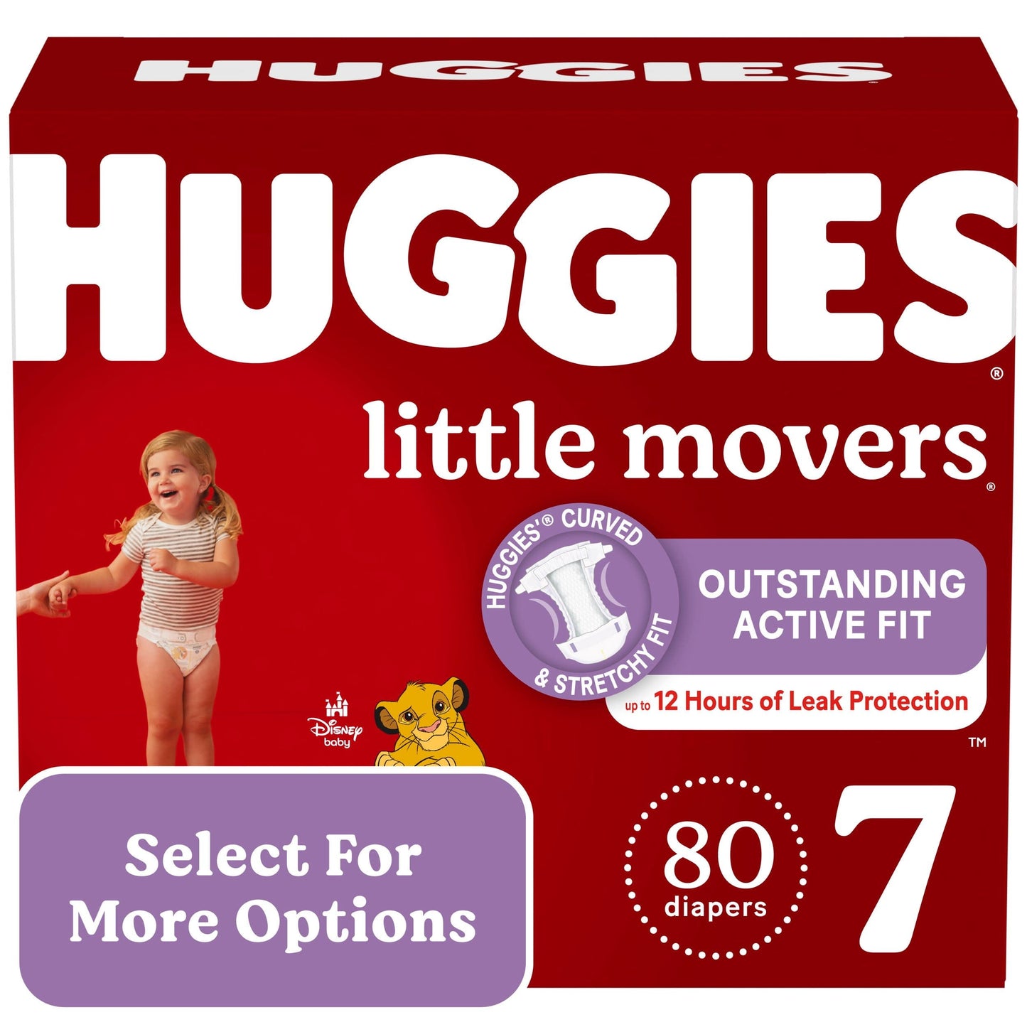 Huggies Little Movers Baby Diapers, Size 7, 80 Ct