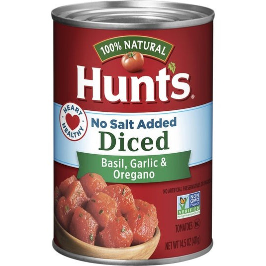 Hunt's Diced Tomatoes, Basil, Garlic, Oregano, No Salt Added, 14.5 oz