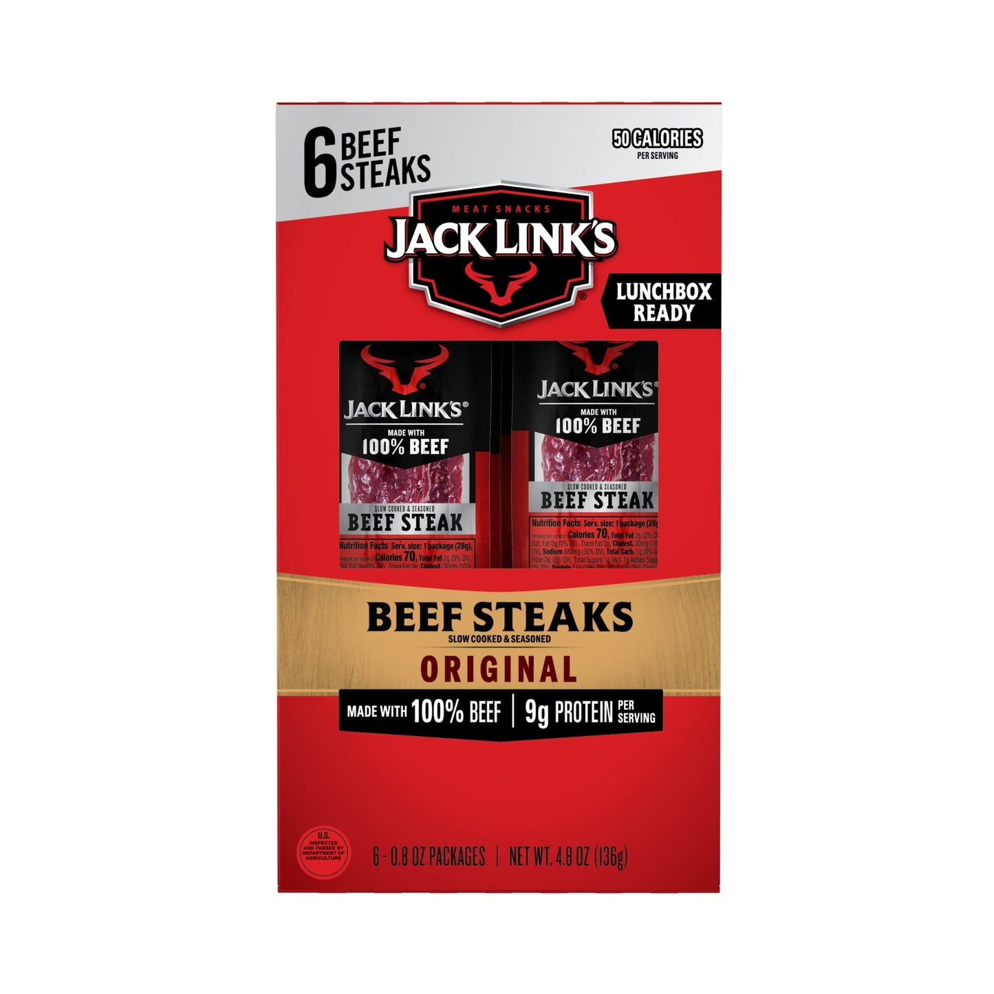 Jack Link's Original Beef Steak Multi-Pack (6 - 0.8 oz. Beef Steaks), 4.8 oz.