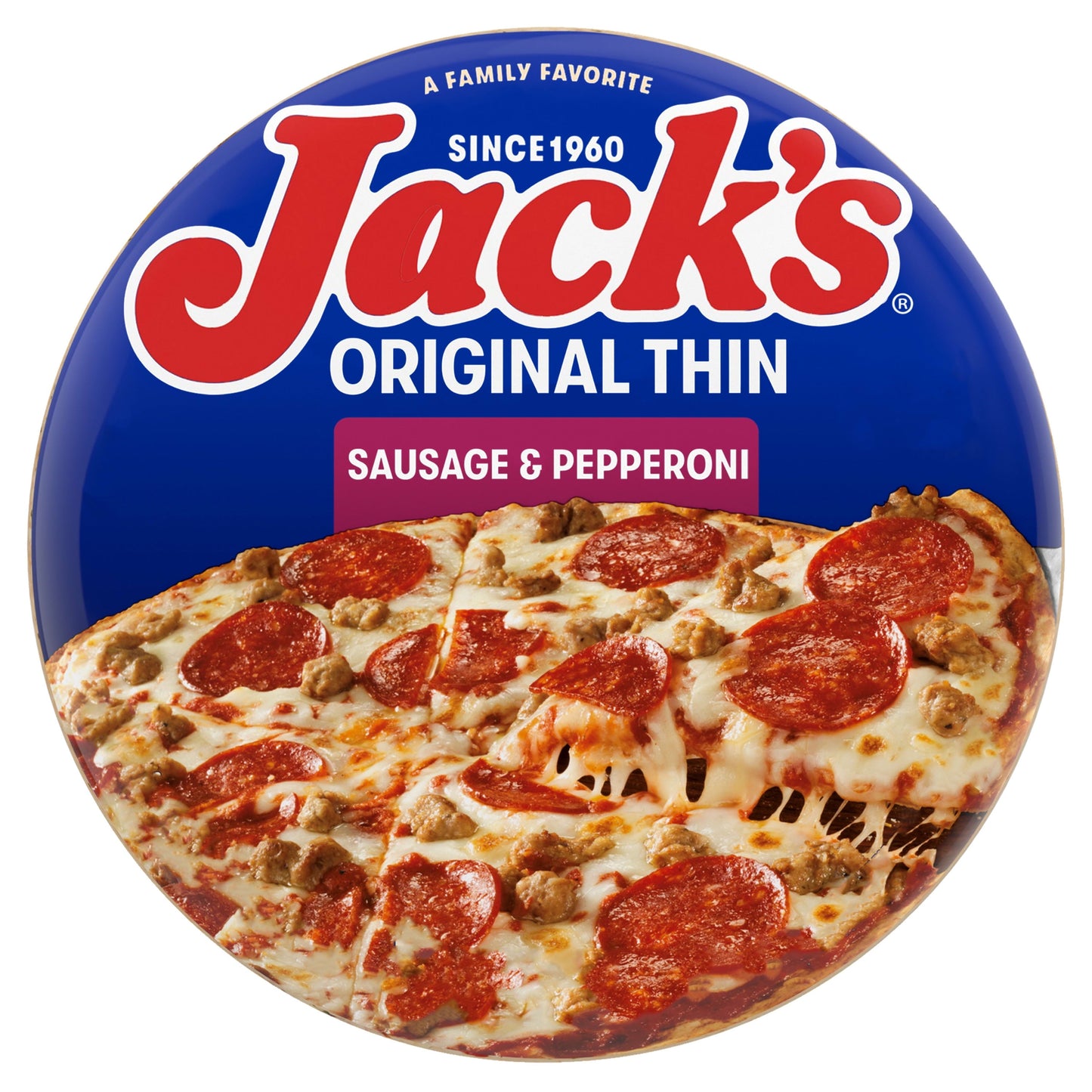 Jack's Frozen Pizza, Sausage and Pepperoni Thin Crust Pizza with Marinara Sauce, 15 oz (Frozen)