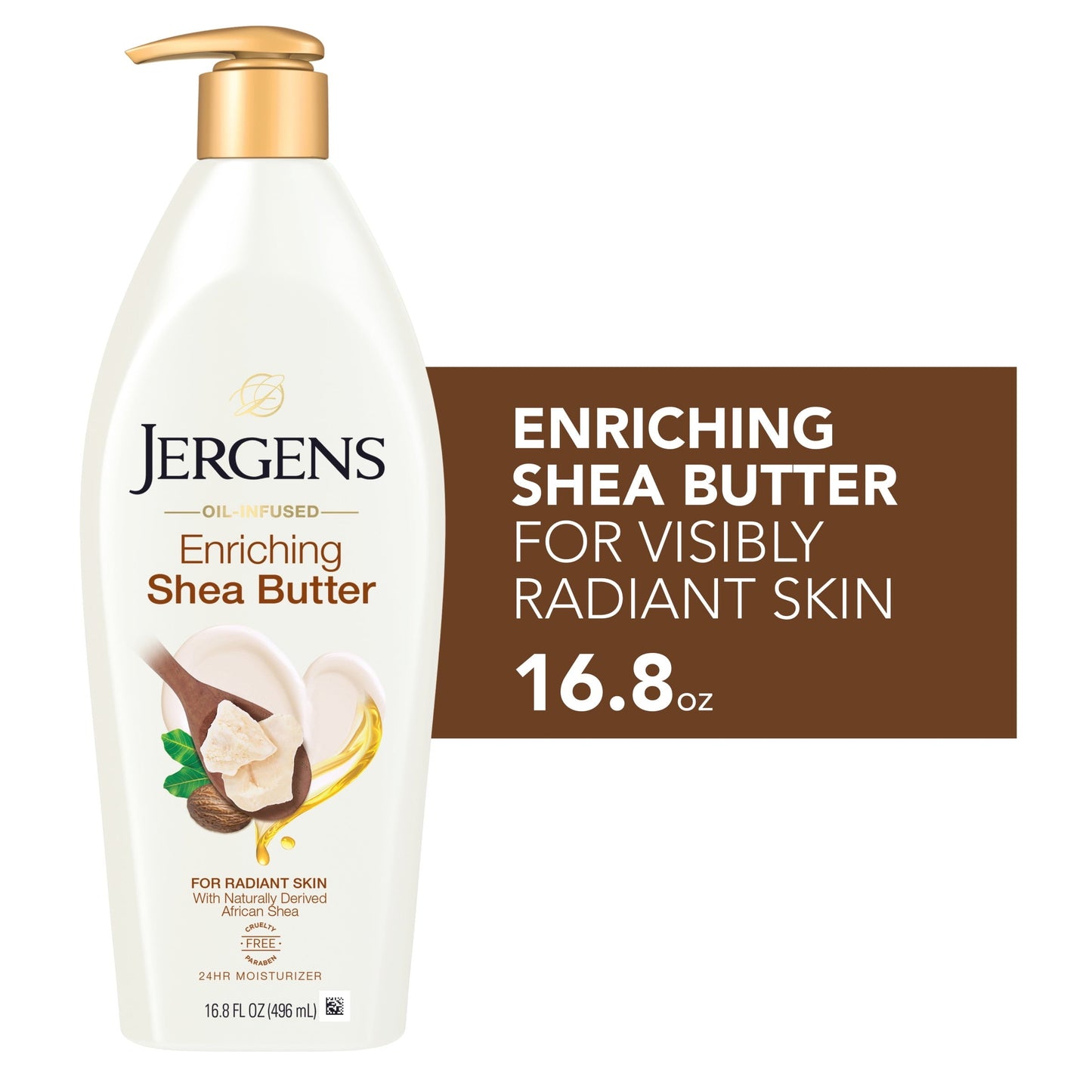 Jergens Hand and Body Lotion, Oil-Infused Shea Butter Deep Conditioning Moisturizer, with Pure African Shea Butter for Visibly Radiant Skin, 16.8 Oz