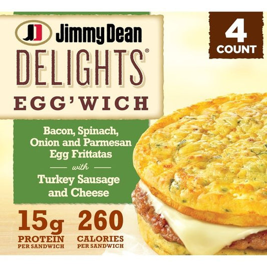 Jimmy Dean Delights Egg'wich Parmesan Egg Frittatas Turkey Sausage and Cheese, 4 count (Frozen)