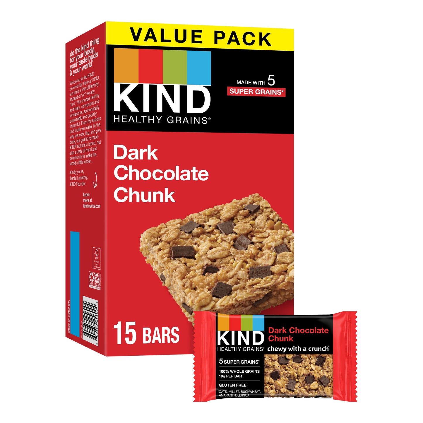 KIND Healthy Grain Gluten Free Dark Chocolate Chunk Snack Bars, Value Pack, 1.2 oz, 15 Count