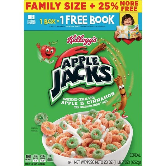 Kellogg's Apple Jacks Original Cold Breakfast Cereal, Family Size, 23 oz Box