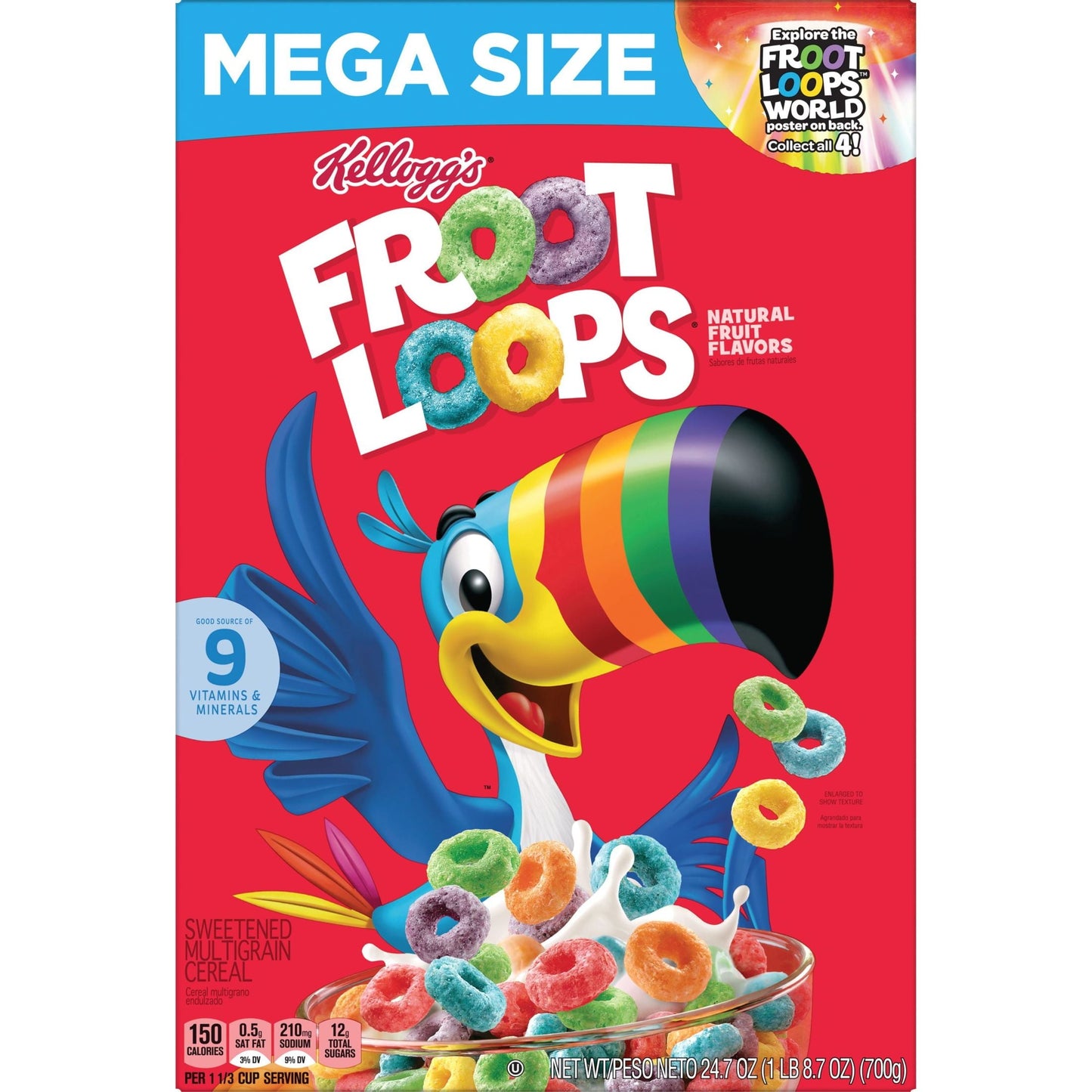 Kellogg's Froot Loops Original Breakfast Cereal, Mega Size, 24.7 oz Box