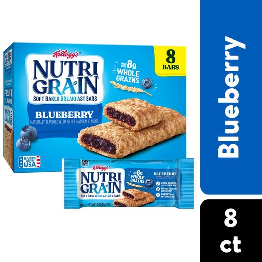 Kellogg's Nutri-Grain Blueberry Chewy Soft Baked Breakfast Bars, Ready-to-Eat, 10.4 oz, 8 Count