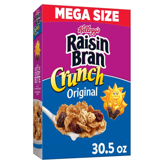 Kellogg's Raisin Bran Crunch Original Cold Breakfast Cereal, Mega Size, 30.5 oz Box