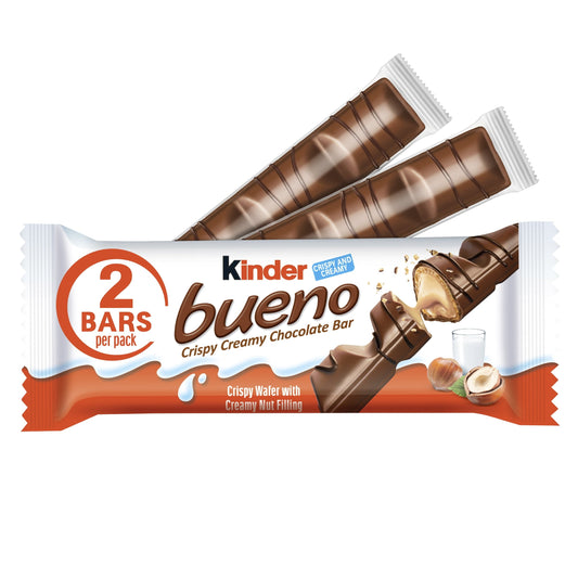 Kinder Bueno, Milk Chocolate and Hazelnut Cream Bars, Valentine's Day Gift, 2 Bars, 1.5 oz