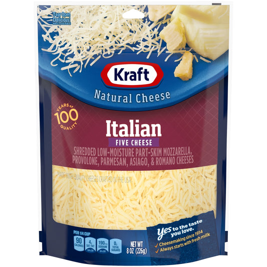 Kraft Italian Five Cheese Blend Shredded Cheese, 8 oz Bag