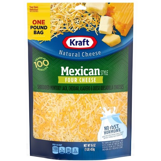 Kraft Mexican Style Four Cheese Blend Shredded Cheese, 16 oz Bag